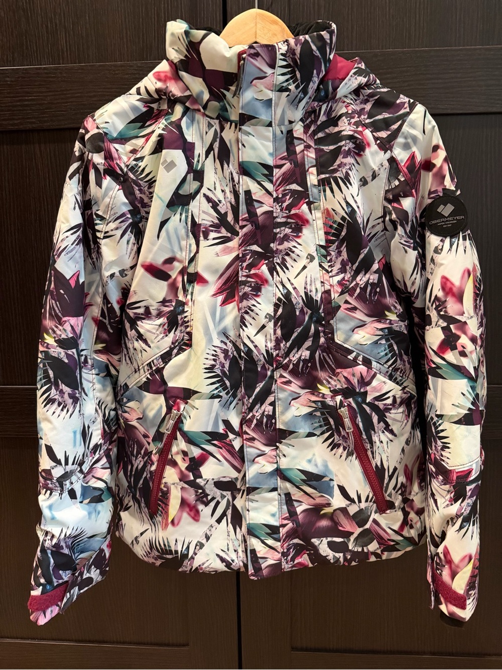 Roxy Girls' Floral Ski Jacket - Magenta, White, Black